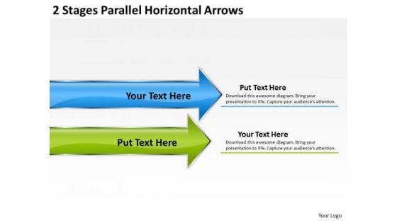 2 Stages Parallel Horizontal Arrows Templates For Business Plans PowerPoint