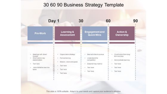 30 60 90 Business Strategy Template Ppt PowerPoint Presentation Show Display