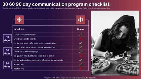 30 60 90 Day Communication Program Checklist Introduction PDF