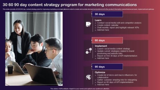 30 60 90 Day Content Strategy Program For Marketing Communications Professional PDF