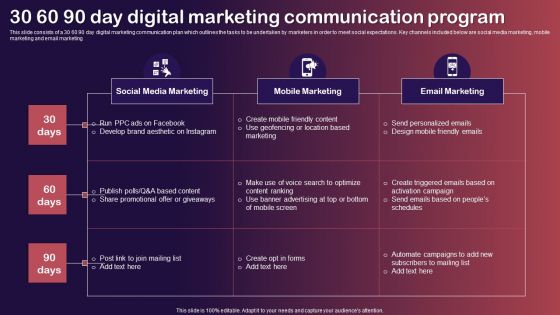 30 60 90 Day Digital Marketing Communication Program Background PDF 30 60 90 Day Digital Marketing Communication Program Background PDF