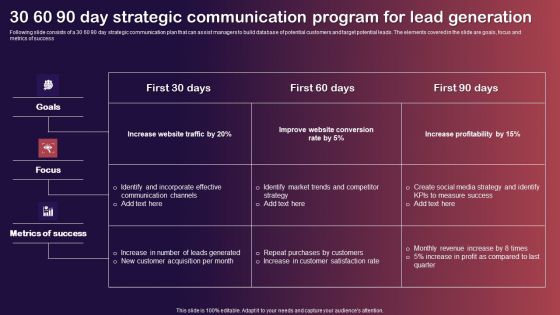 30 60 90 Day Strategic Communication Program For Lead Generation Sample PDF 30 60 90 Day Strategic Communication Program For Lead Generation Sample PDF