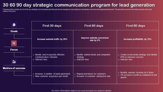 30 60 90 Day Strategic Communication Program For Lead Generation Sample PDF