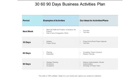 30 60 90 Days Business Activities Plan Ppt PowerPoint Presentation Inspiration Microsoft