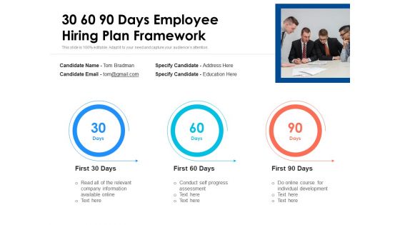 30 60 90 Days Employee Hiring Plan Framework Ppt PowerPoint Presentation Gallery Slides PDF