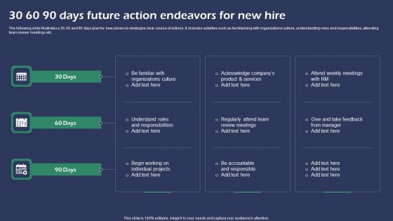 30 60 90 Days Future Action Endeavors For New Hire Elements PDF 30 60 90 Days Future Action Endeavors For New Hire Elements PDF