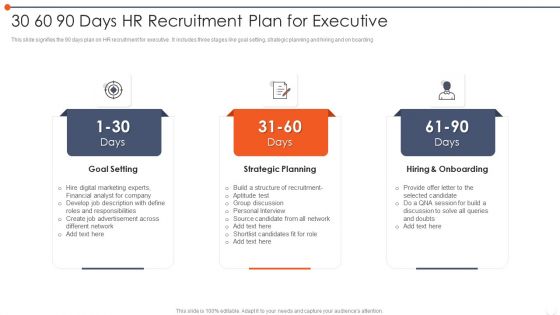 30 60 90 Days HR Recruitment Plan For Executive Summary PDF