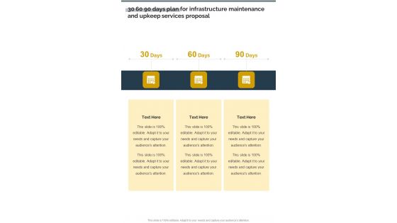 30 60 90 Days Infrastructure Maintenance Upkeep Services Proposal One Pager Sample Example Document