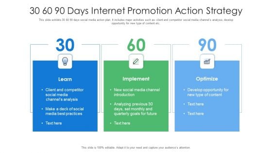 30 60 90 Days Internet Promotion Action Strategy Ppt Show Brochure PDF