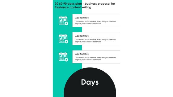 30 60 90 Days Plan Business Proposal For Freelance Content Writing One Pager Sample Example Document