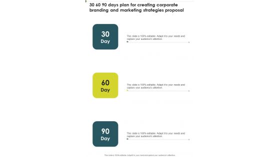 30 60 90 Days Plan Creating Corporate Branding Marketing Strategies One Pager Sample Example Document