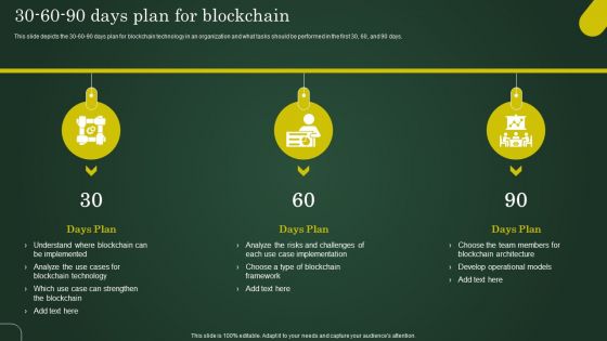 30 60 90 Days Plan For Blockchain Involving Cryptographic Ledger To Enhance Icons PDF