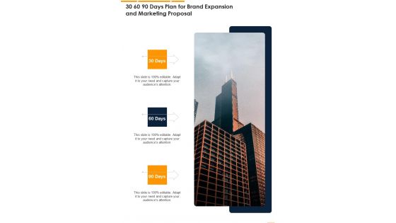 30 60 90 Days Plan For Brand Expansion And Marketing Proposal One Pager Sample Example Document