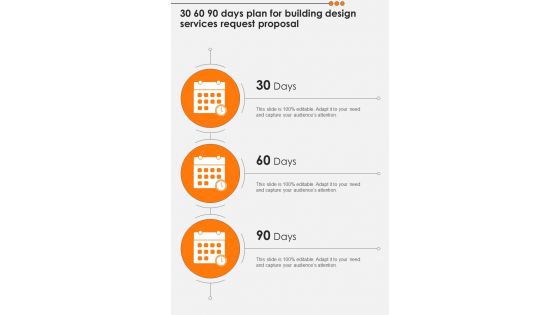 30 60 90 Days Plan For Building Design Services Request Proposal One Pager Sample Example Document