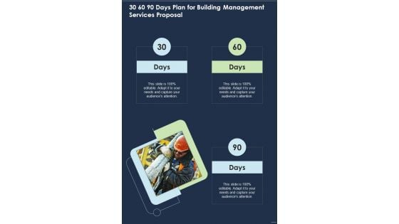 30 60 90 Days Plan For Building Management Services Proposal One Pager Sample Example Document 30 60 90 Days Plan For Building Management Services Proposal One Pager Sample Example Document