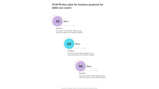 30 60 90 Days Plan For Business Proposal For Child Care Center One Pager Sample Example Document 30 60 90 Days Plan For Business Proposal For Child Care Center One Pager Sample Example Document