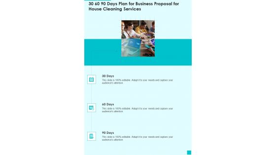 30 60 90 Days Plan For Business Proposal For House Cleaning Services One Pager Sample Example Document