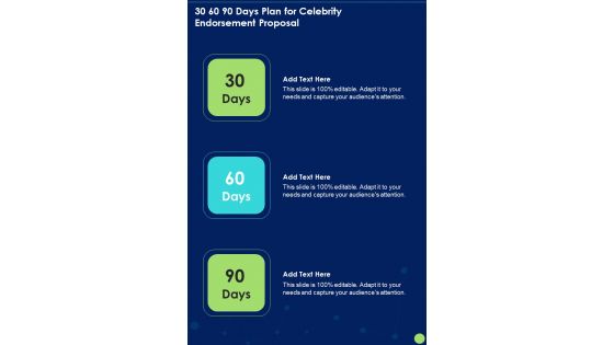 30 60 90 Days Plan For Celebrity Endorsement Proposal One Pager Sample Example Document 30 60 90 Days Plan For Celebrity Endorsement Proposal One Pager Sample Example Document