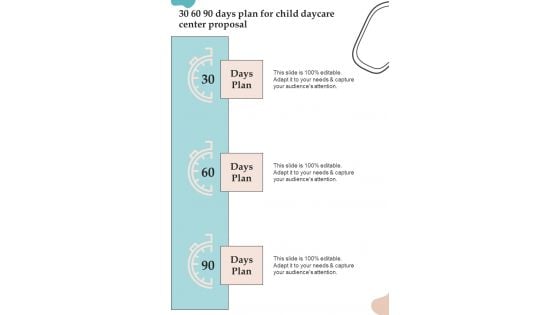 30 60 90 Days Plan For Child Daycare Center Proposal One Pager Sample Example Document 30 60 90 Days Plan For Child Daycare Center Proposal One Pager Sample Example Document