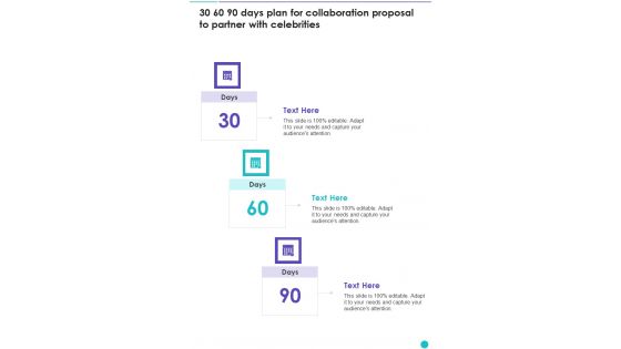 30 60 90 Days Plan For Collaboration Proposal To Partner With Celebrities One Pager Sample Example Document