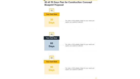 30 60 90 Days Plan For Construction Concept Blueprint Proposal One Pager Sample Example Document