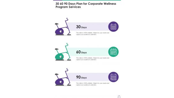 30 60 90 Days Plan For Corporate Wellness Program Services One Pager Sample Example Document