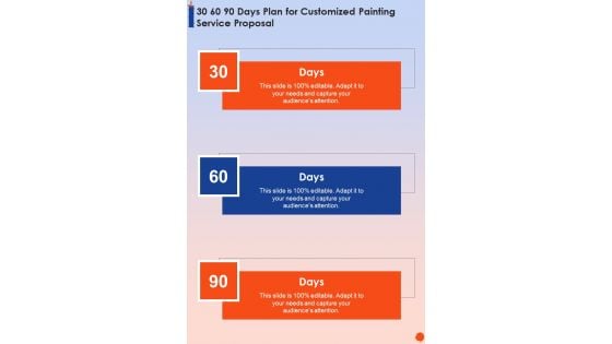 30 60 90 Days Plan For Customized Painting Service Proposal One Pager Sample Example Document