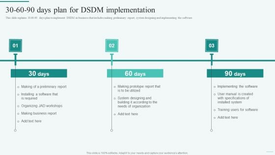 30 60 90 Days Plan For DSDM Implementation Integration Of Dynamic System Summary PDF