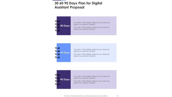 30 60 90 Days Plan For Digital Assistant Proposal One Pager Sample Example Document