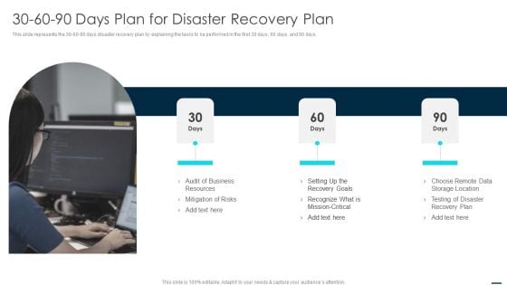 30 60 90 Days Plan For Disaster Recovery Plan Infographics PDF