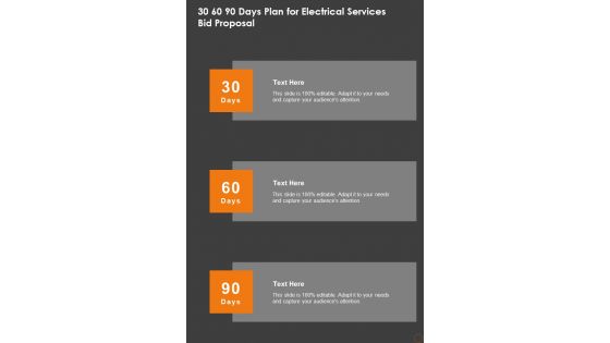 30 60 90 Days Plan For Electrical Services Bid Proposal One Pager Sample Example Document