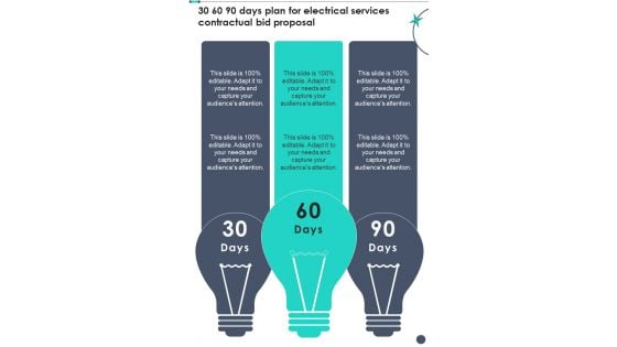 30 60 90 Days Plan For Electrical Services Contractual Bid Proposal One Pager Sample Example Document