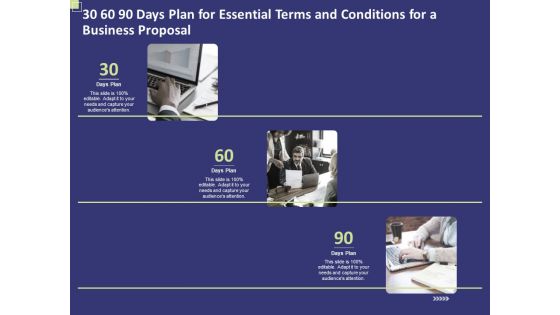 30 60 90 Days Plan For Essential Terms And Conditions For A Business Proposal Ppt PowerPoint Presentation Diagram Templates PDF