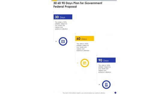 30 60 90 Days Plan For Government Federal Proposal One Pager Sample Example Document 30 60 90 Days Plan For Government Federal Proposal One Pager Sample Example Document