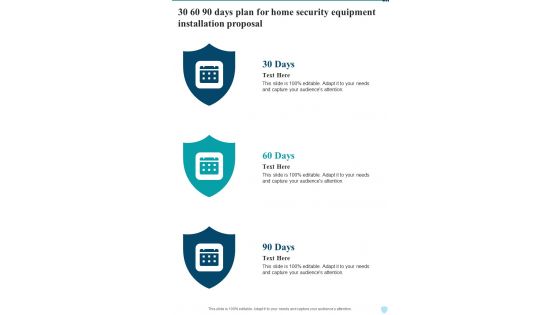 30 60 90 Days Plan For Home Security Equipment Installation One Pager Sample Example Document