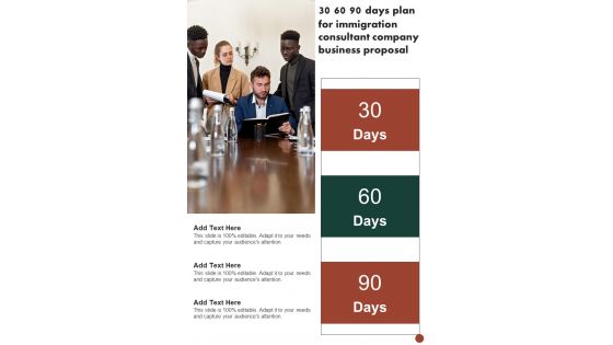 30 60 90 Days Plan For Immigration Consultant Company Business Proposal One Pager Sample Example Document 30 60 90 Days Plan For Immigration Consultant Company Business Proposal One Pager Sample Example Document