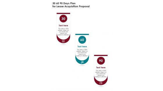 30 60 90 Days Plan For Lease Acquisition Proposal One Pager Sample Example Document