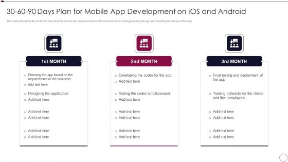 30 60 90 Days Plan For Mobile App Development On Ios And Android Icons PDF