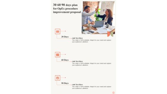 30 60 90 Days Plan For Opex Procedure Improvement Proposal One Pager Sample Example Document