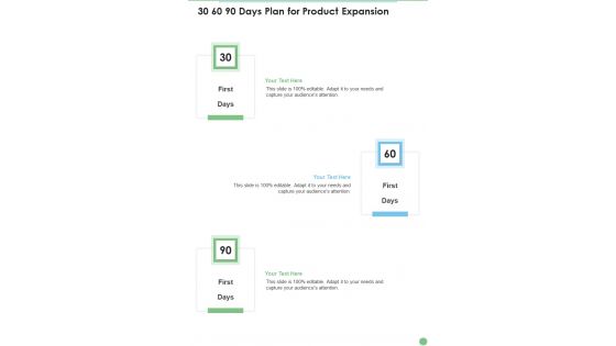 30 60 90 Days Plan For Product Expansion One Pager Sample Example Document