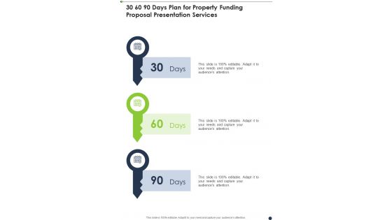 30 60 90 Days Plan For Property Funding Proposal Presentation Services One Pager Sample Example Document