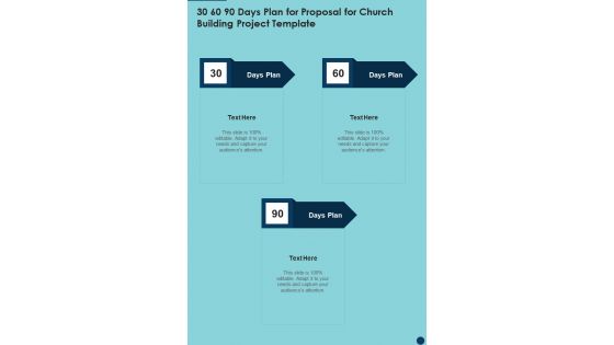 30 60 90 Days Plan For Proposal For Church Building Project Template One Pager Sample Example Document