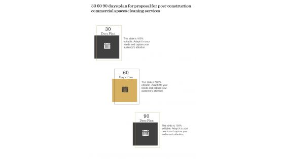 30 60 90 Days Plan For Proposal For Post Construction Commercial Spaces Cleaning Services One Pager Sample Example Document