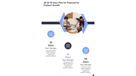 30 60 90 Days Plan For Proposal For Product Growth One Pager Sample Example Document