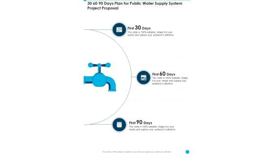 30 60 90 Days Plan For Public Water Supply System Project Proposal One Pager Sample Example Document