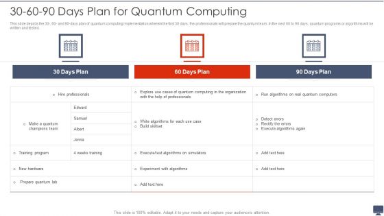 30 60 90 Days Plan For Quantum Computing Ppt Gallery Structure PDF