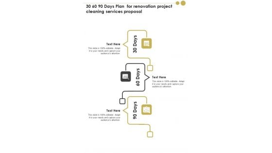 30 60 90 Days Plan For Renovation Project Cleaning Services Proposal One Pager Sample Example Document 30 60 90 Days Plan For Renovation Project Cleaning Services Proposal One Pager Sample Example Document