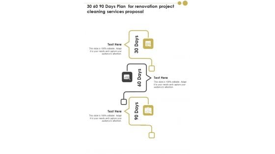 30 60 90 Days Plan For Renovation Project Cleaning Services Proposal One Pager Sample Example Document