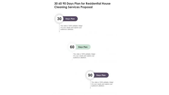 30 60 90 Days Plan For Residential House Cleaning Services Proposal One Pager Sample Example Document