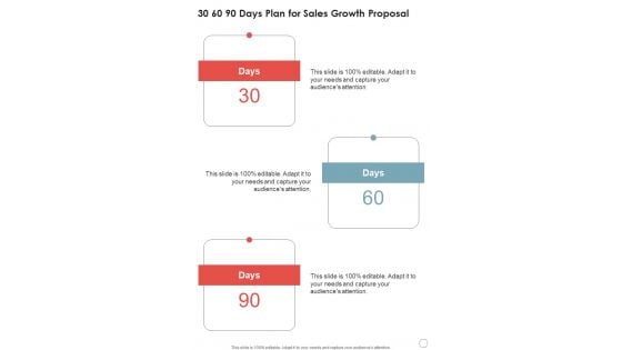 30 60 90 Days Plan For Sales Growth Proposal One Pager Sample Example Document